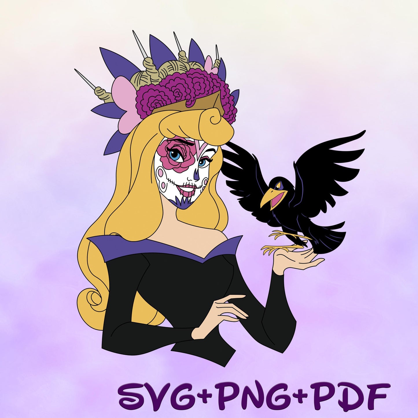 Princess Aurora Sleeping Beauty Sugar Skull Halloween Svg, Scary Spooky Princess Svg, Bundle, Happy Halloween Svg, Cricut File png