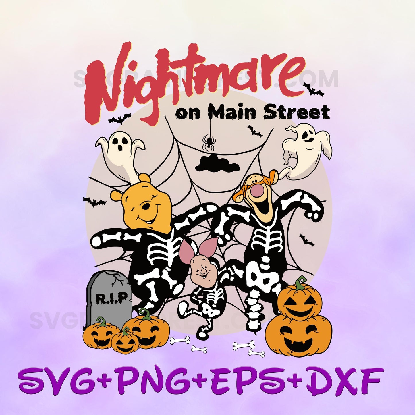 Winnie the Pooh Nightmare On Main Street SVG PNG, Halloween Png, Bear and Friends SVG Png, Halloween Cartoon Bear Png, Spooky Season svg Png
