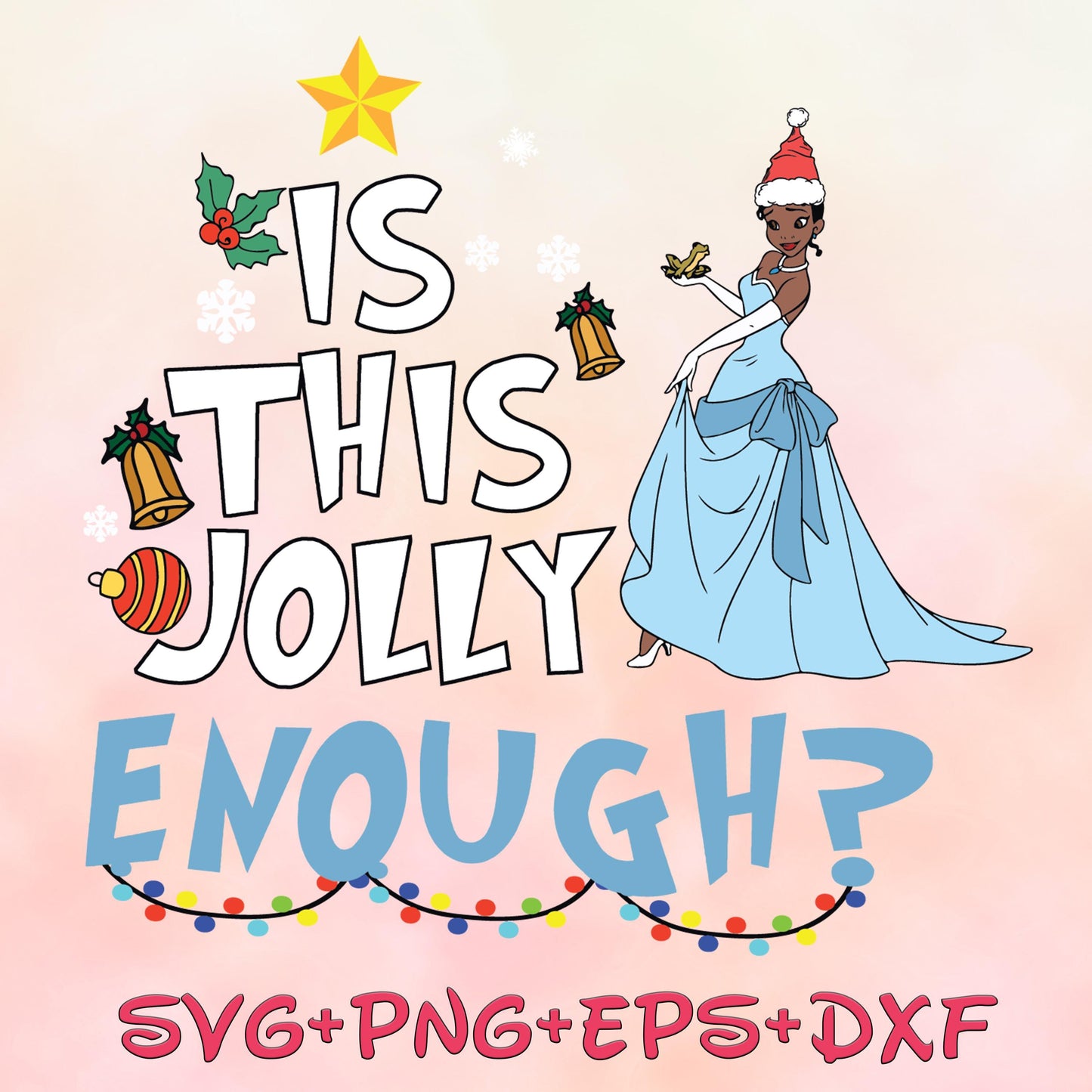 Is this Jolly Enough Princess Tiana Christmas With Santa Hat PNG SVG, Christmas princess svg png, Princess and the frog images bundle