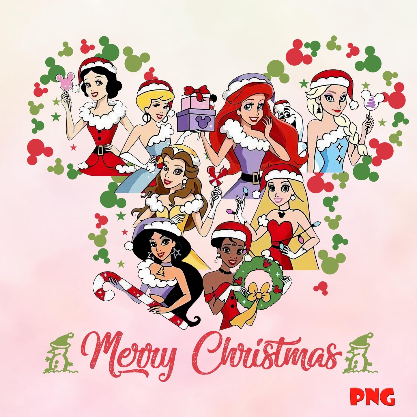 Red Princess Santa Hat Mickey Ears png, Christmas princess png, Christmas Character, Holiday Png Files For Sublimation images bundle