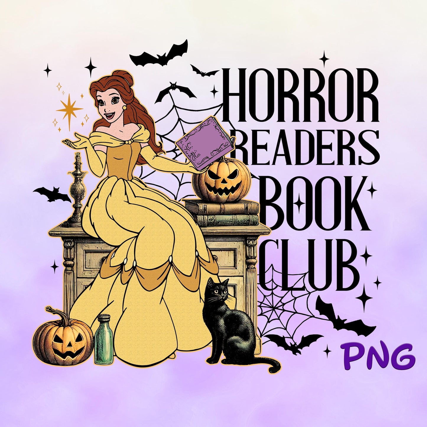 Princess Belle , Horror Readers Book Club PNG, Magic Clipart, Cartoon PNG Sublimation, Halloween Theme Parks Spooky Season png