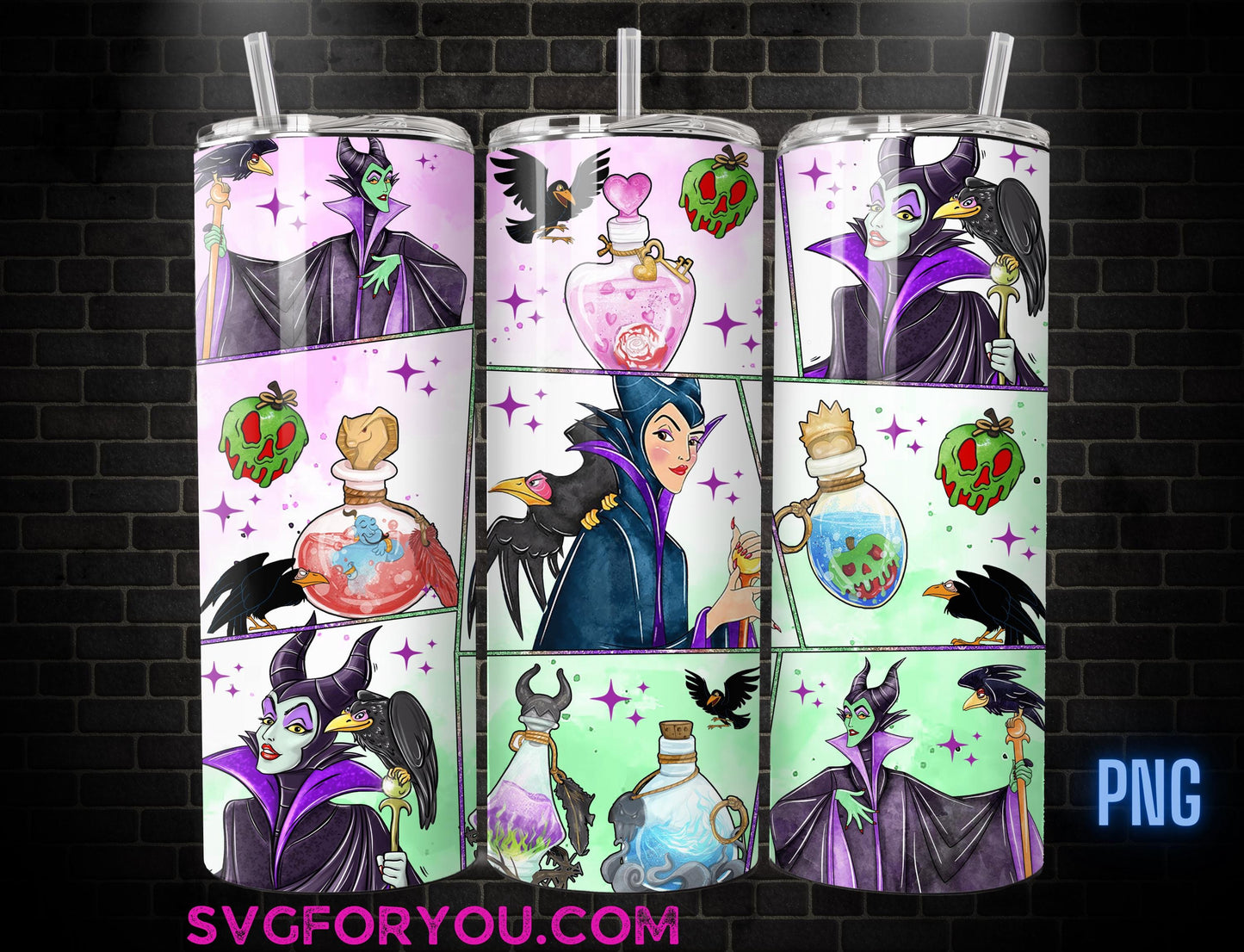 Villain Maleficent Watercolor Tumbler Wrap PNG, Halloween Tumbler Wrap , 20oz Skinny Tumbler, Sleeping Beauty Skinny Tumbler Wrap Design PNG