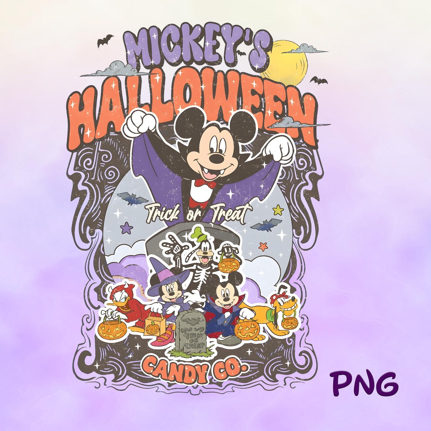 Magic Kingdom Mickeys Halloween Trick Or Treat Candy Co PNG, Mouse and Friends Halloween Png, Retro Halloween Png, Halloween Png File