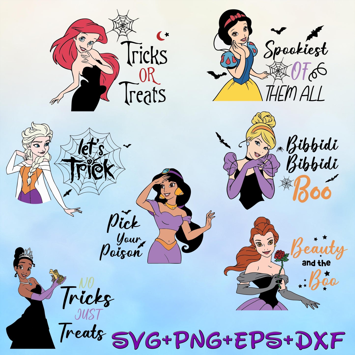 Princess Beauty And The Boo Svg, Tricks Or Treats Svg, Bundle, Princess Witches Svg, Halloween svg, Cricut File, Clipart, Svg, Png, Eps, Dxf