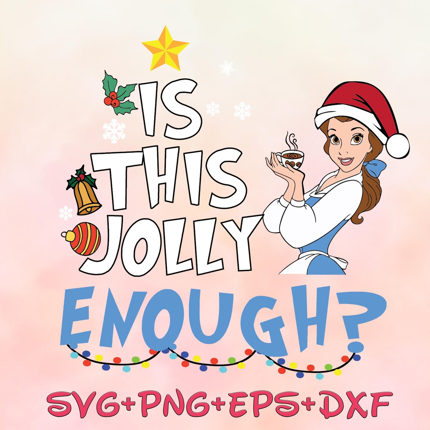 Is this Jolly Enough Princess Belle Christmas With Santa Hat PNG SVG, Christmas princess svg png, Beauty and the Beast, images bundle