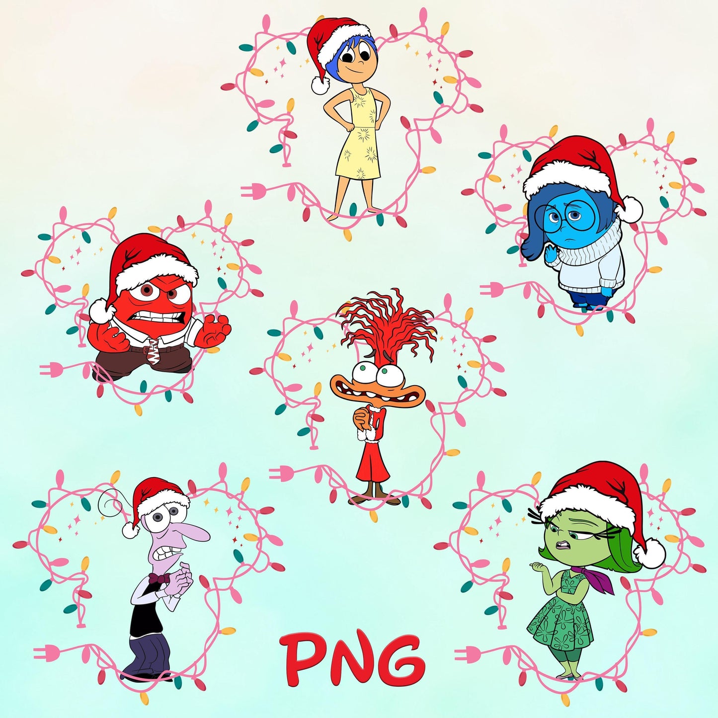 Inside Out All Emotions Mickey Ears Christmas png, Joy Sadness Anger Disgust Fear X-mas Sweater png images bundle
