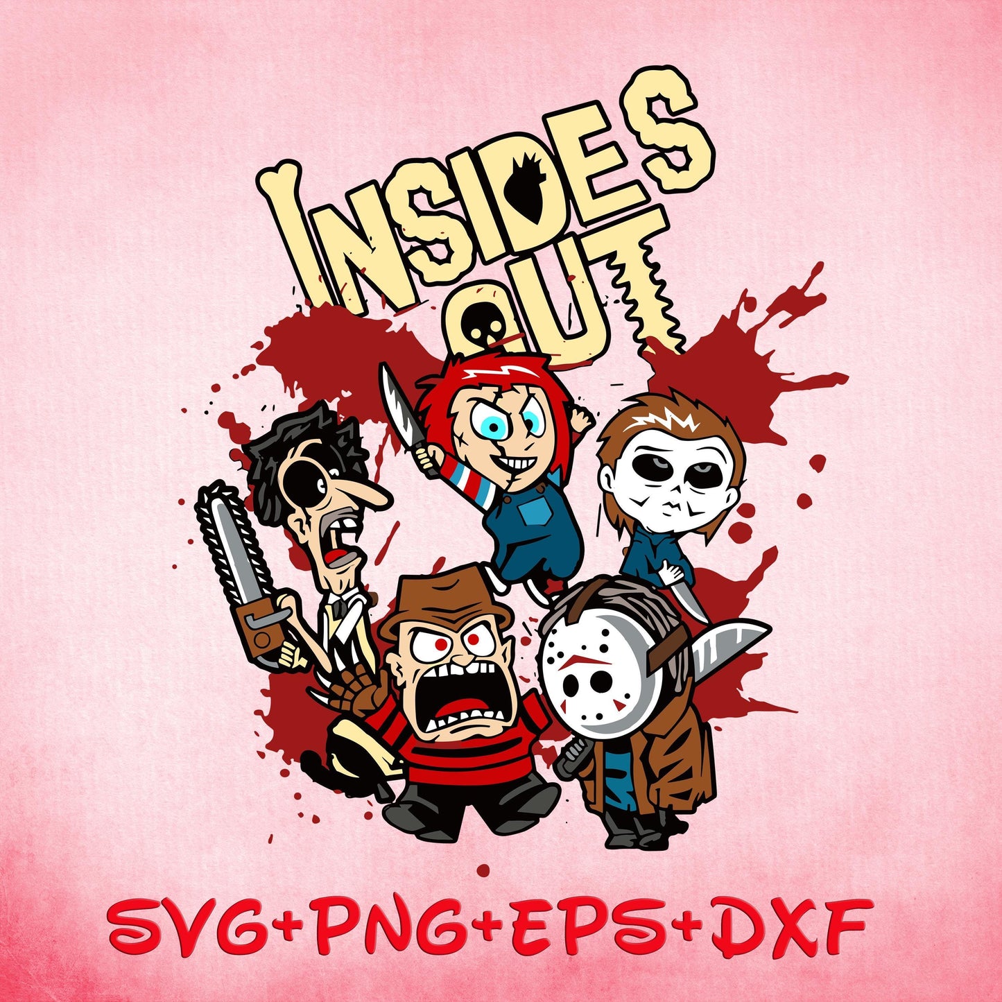 Insides Out Halloween Characters Horror SVG PNG, Freddy Kruegar , Jigsaw, Pennywise, IT, Michael Myers svg, Ghostface svg png dxf