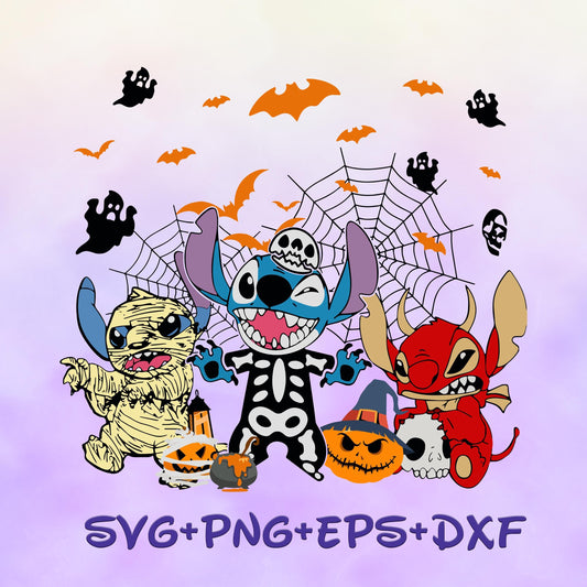 Stitch Halloween Mummy Skeleton Devil Costume svg Png Bundle, Happy Halloween Cartoon svg Png Bundle,Digital Download