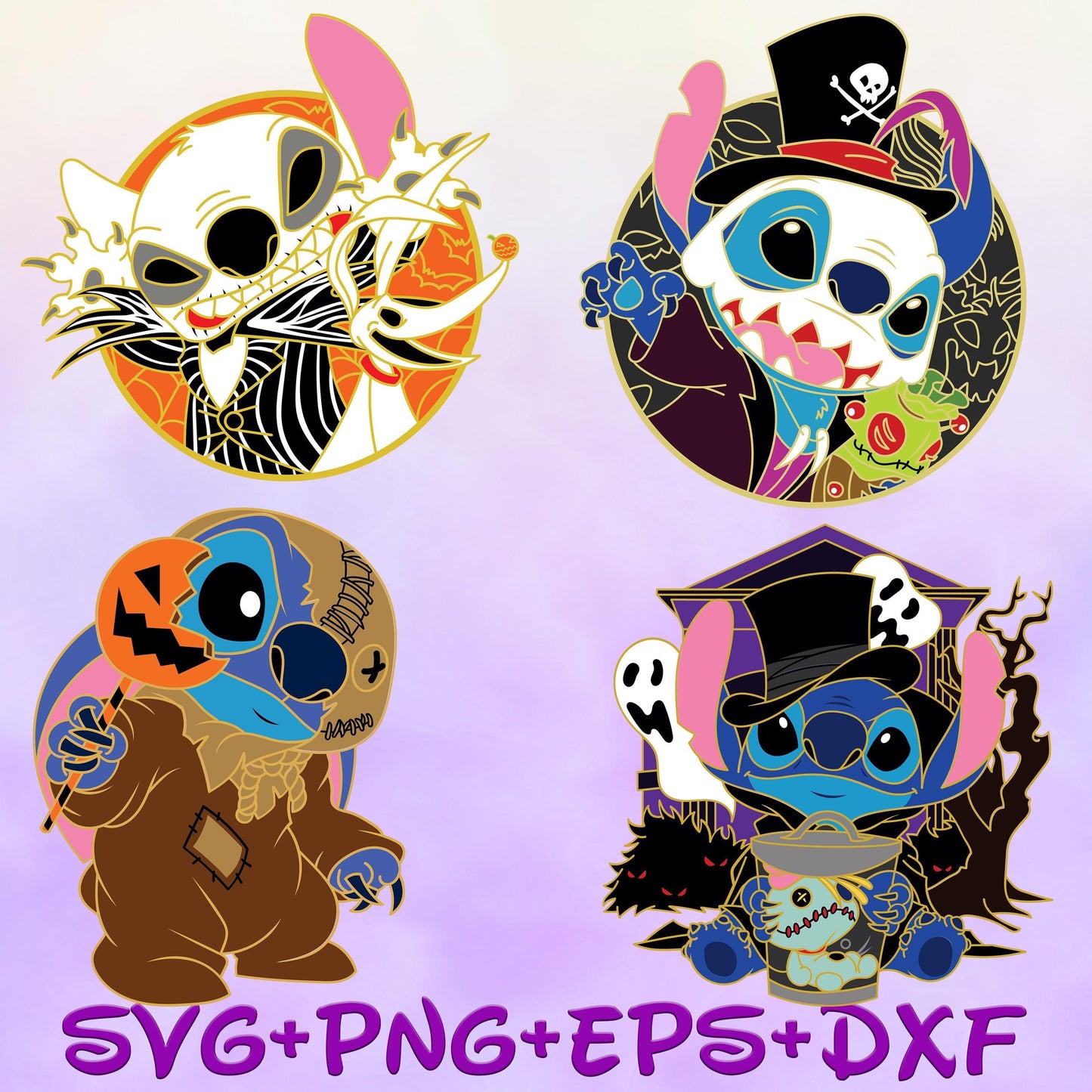 Stitch Halloween Freddy oogie Boogie Jack clipart svg Png Bundle, Happy Halloween Cartoon svg Png Bundle,Digital Download