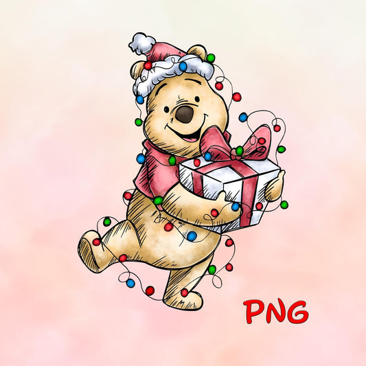 Retro Winnie The Pooh Christmas Lights PNG Christmas Santa Hat png , Mickey Mouse And Friends Shirt Design Png, Trendy Merry Christmas Png