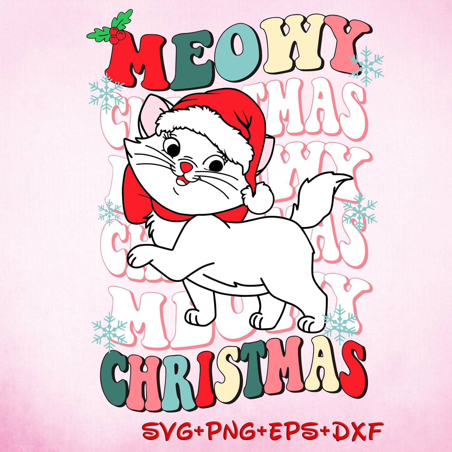 Marie Cat Meowy Christmas SVG, Retro Aristocats Marie Christmas svg, Christmas Lights Svg, Cute Cat Png, Digital File