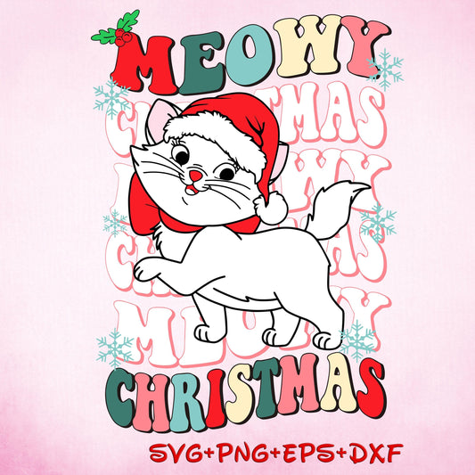 Marie Cat Meowy Christmas SVG, Retro Aristocats Marie Christmas svg, Christmas Lights Svg, Cute Cat Png, Digital File