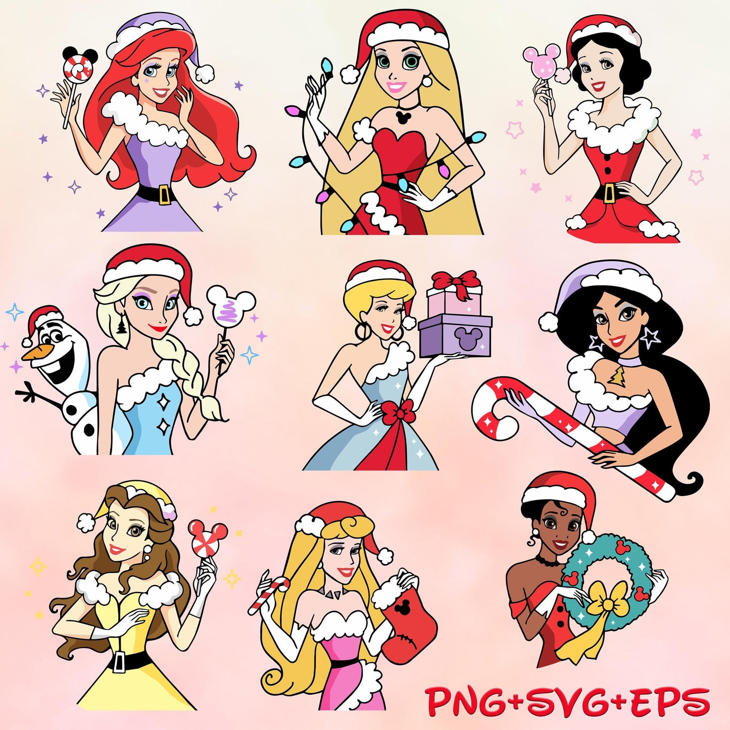 Princess Christmas With Santa Hat PNG SVG, Christmas princess svg png, Christmas Character, Holiday svg Files For Sublimation images bundle