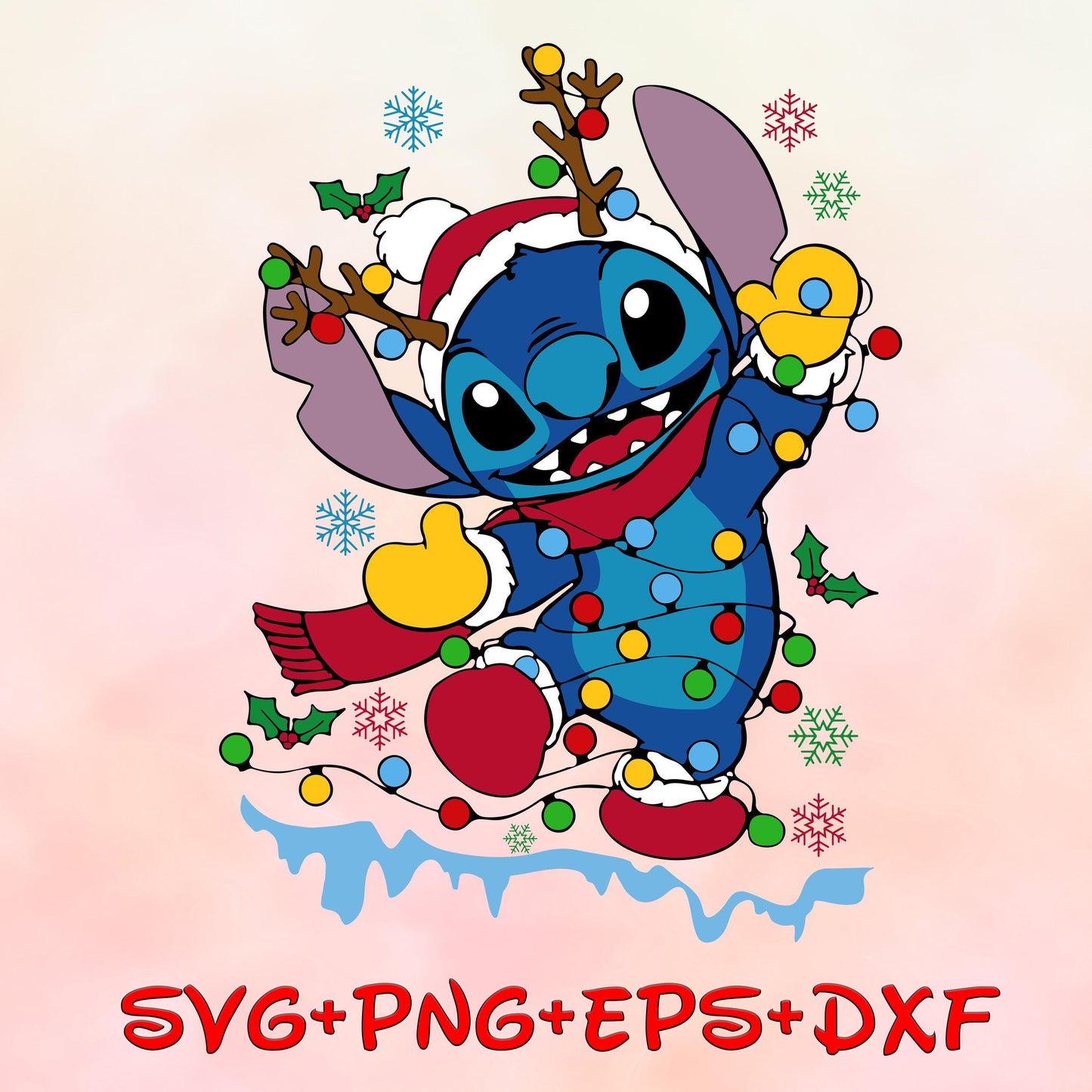 Stitch Christmas Lights SVG, Stitch Santa Hat Christmas Svg, Merry Christmas Svg, Santa Claus Svg, Lilo and Stitch images bundle