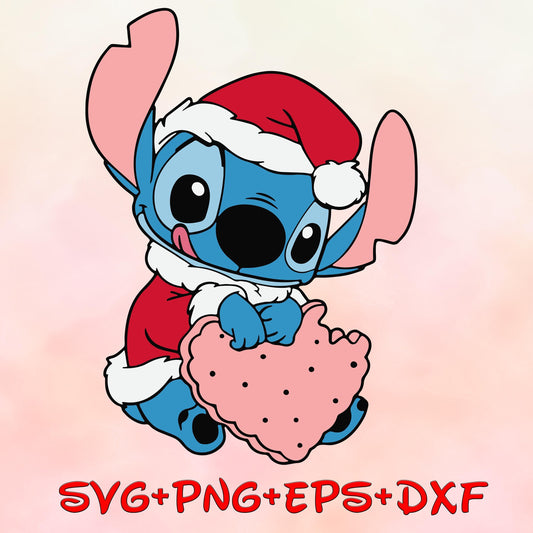 Stitch Santa hat Christmas Cookie SVG, Stitch Santa Hat Christmas Svg, Merry Christmas Svg, Santa Claus Svg, Lilo and Stitch images bundle