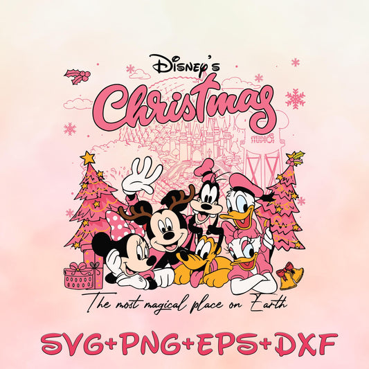 Retro Pink Christmas Magical Place On Earth svg png , Mickey Mouse And Friends Shirt Design Png, Trendy Merry Christmas svg Png