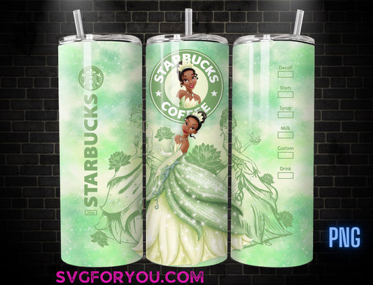 Princess Tiana 20oz Skinny Tumbler Template PNG, Princess and the Frog Coffee Skinny Tumbler Wrap Design PNG File Digital Download