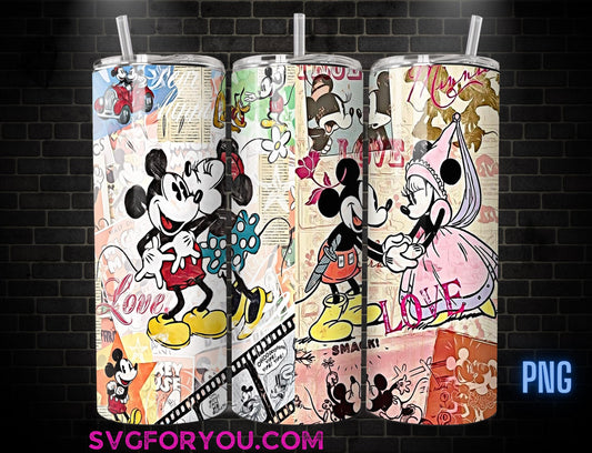 Retro Mickey and Minnie Couple Mouse 20 oz Skinny Tumbler, Mickey Mouse Sublimation Design Template, Mickey Comic Book Strip png