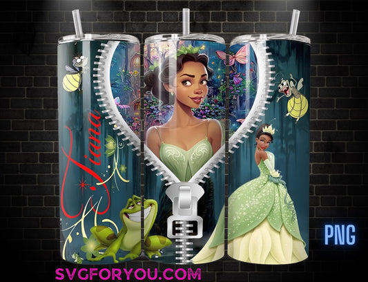 Princess Tiana 20oz Zipper Skinny Tumbler Template PNG, Mulan Skinny Tumbler Wrap Design PNG File Digital Download