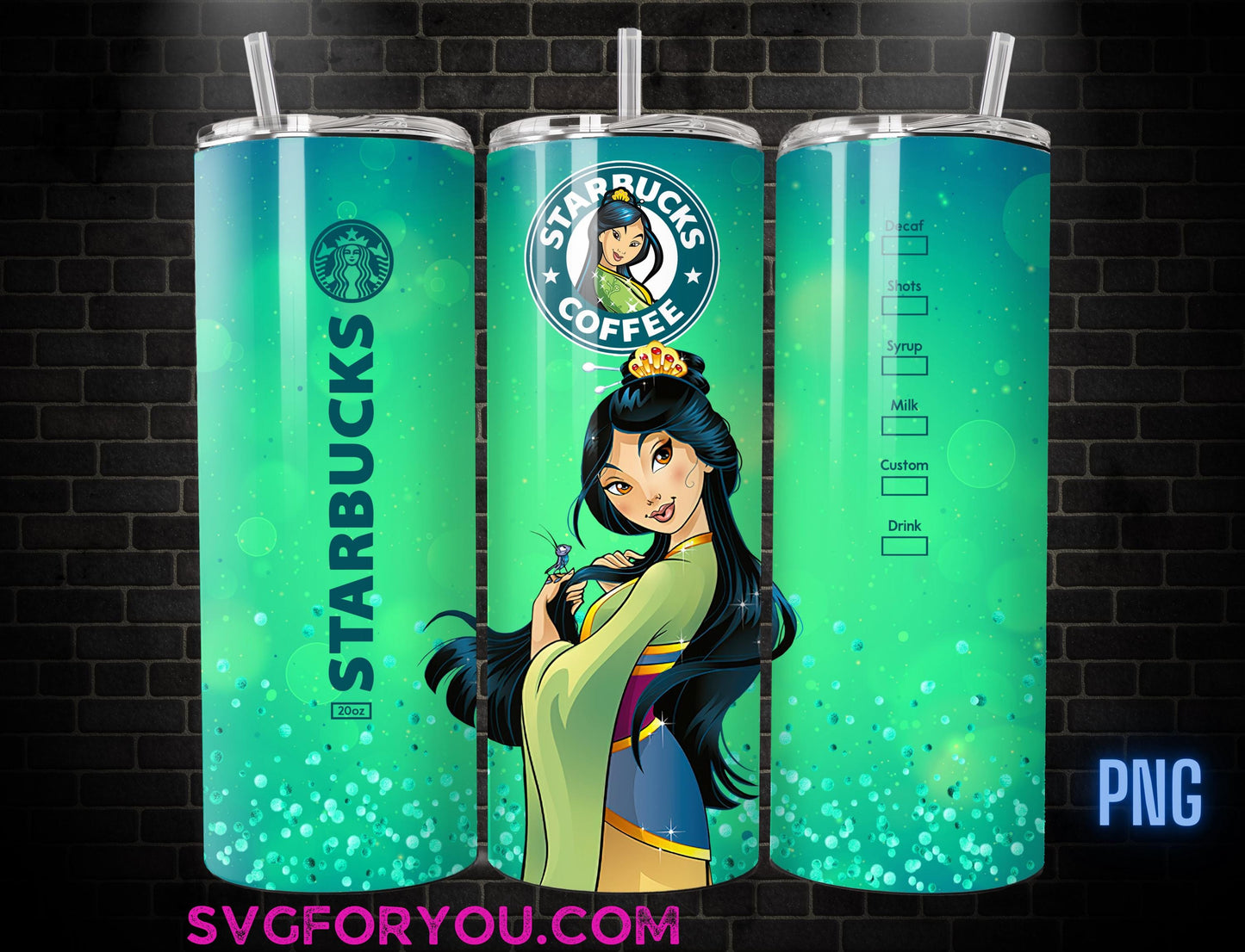Princess Mulan Coffee 20oz Skinny Tumbler Template PNG, Mulan Skinny Tumbler Wrap Design PNG File Digital Download