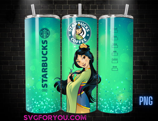 Princess Mulan Coffee 20oz Skinny Tumbler Template PNG, Mulan Skinny Tumbler Wrap Design PNG File Digital Download