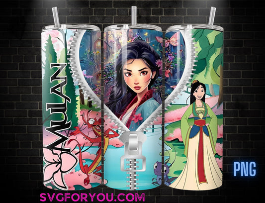 Princess Mulan 20oz Zipper Skinny Tumbler Template PNG, Mulan Skinny Tumbler Wrap Design PNG File Digital Download