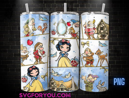 Princess Snow White Watercolor Tumbler Wrap PNG, Coffee Tumbler Wrap png, 20oz Skinny Tumbler png, Skinny Tumbler Wrap Design PNG