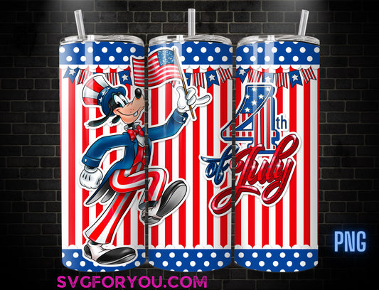 Retro Goofy 4th Of July 20 oz Skinny Tumbler, Mickey Mouse Red White Blue Sublimation Design Template, Happy 4th Friends png