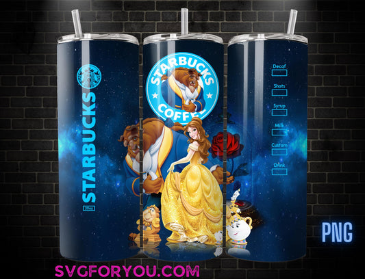 Princess Belle and the Beast Coffee Tumbler Wrap PNG, Coffee Tumbler Wrap , 20oz Skinny Tumbler, Beauty and beast Skinny Tumbler Wrap PNG