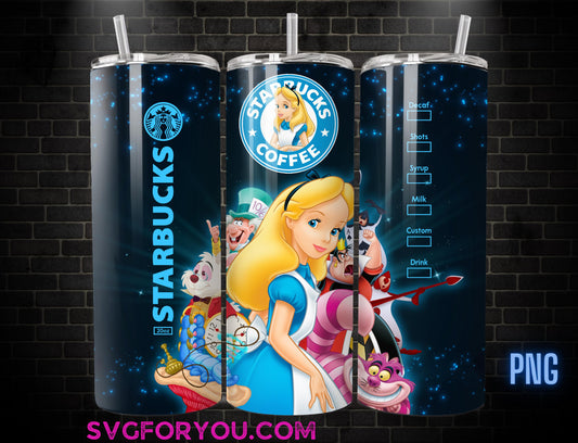 Alice in Wonderland 20oz Skinny Tumbler Template PNG, Mad Hatter Tea Party Skinny Tumbler Wrap Design PNG File Digital Download