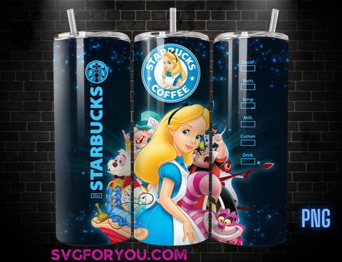 Alice in Wonderland 20oz Skinny Tumbler Template PNG, Mad Hatter Tea Party Skinny Tumbler Wrap Design PNG File Digital Download