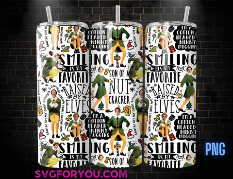 Buddy the Elf Smiling is my Favorite Christmas Movie 20 oz Skinny Tumbler, Family Comedy, Christmas Movie Tumbler Wrap Png