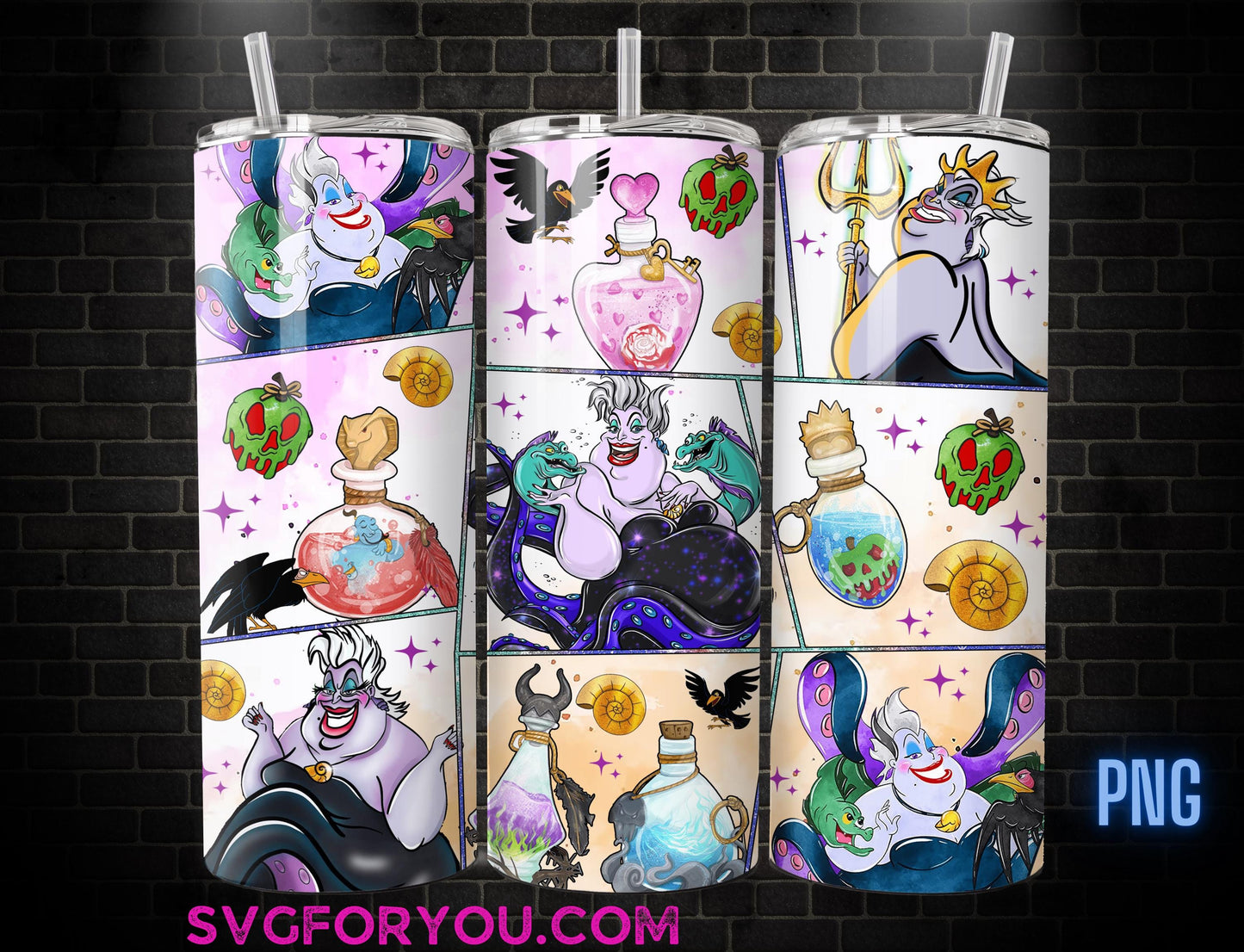 Villain Ursula Watercolor Tumbler Wrap PNG, Halloween Tumbler Wrap , 20oz Skinny Tumbler, The Little Mermaid Skinny Tumbler Wrap Design PNG