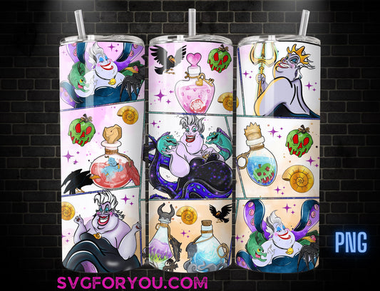Villain Ursula Watercolor Tumbler Wrap PNG, Halloween Tumbler Wrap , 20oz Skinny Tumbler, The Little Mermaid Skinny Tumbler Wrap Design PNG