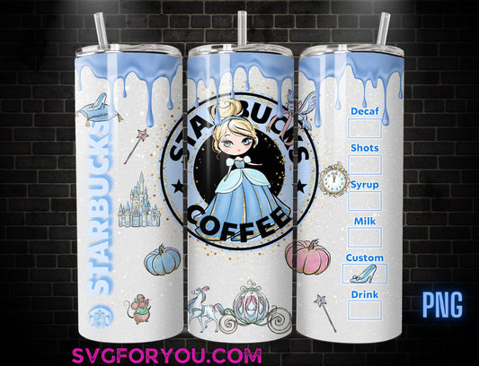 Princess Cinderella Watercolor Tumbler Wrap PNG, Coffee Tumbler Wrap , 20oz Skinny Tumbler, Cinderella Skinny Tumbler Wrap Design PNG