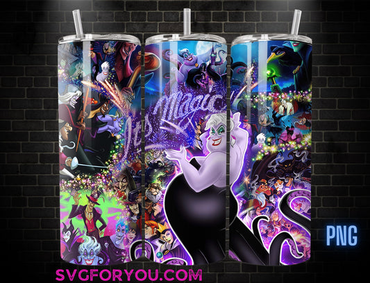 Its Magic Villain Ursula 20oz Skinny Tumbler Template PNG, The Little Mermaid Skinny Tumbler Wrap Design PNG File Digital Download