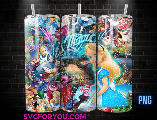 Its Magic Princess Alice 20oz Skinny Tumbler Template PNG, Alice in Wonderland Skinny Tumbler Wrap Design PNG File Digital Download