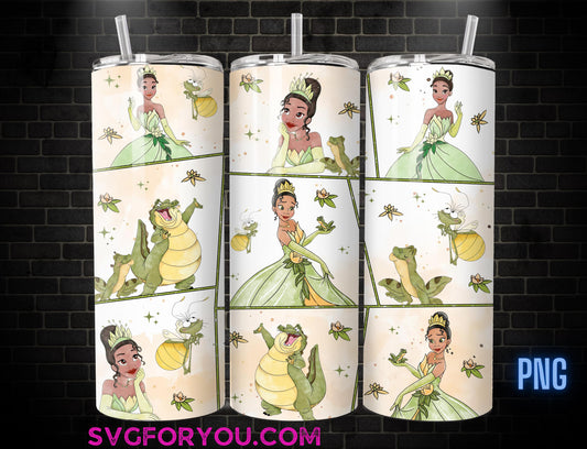 Princess Tiana Watercolor Tumbler Wrap PNG, Coffee Tumbler Wrap , 20oz Skinny Tumbler, Princess and the Frog Skinny Tumbler Wrap Design PNG
