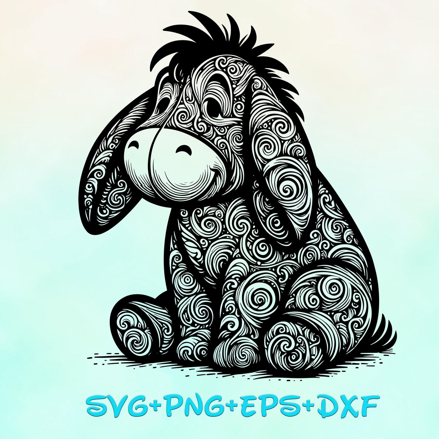 Eeyore Mandala SVG, Enchanted Svg, Silhouette Cut Files, Zentangle SVG, Sublimation Design, Pooh Bear Sketch Png