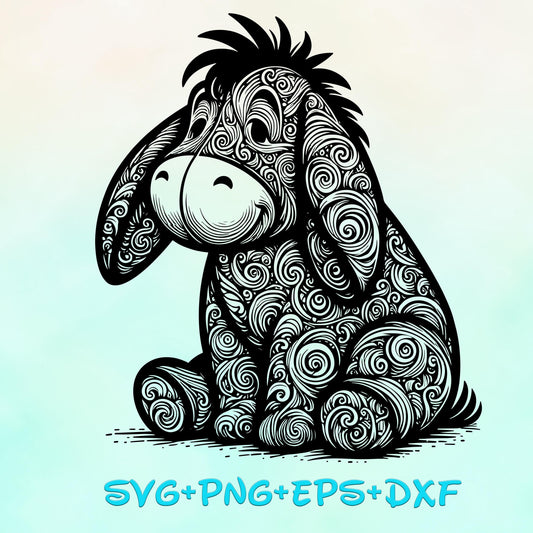 Eeyore Mandala SVG, Enchanted Svg, Silhouette Cut Files, Zentangle SVG, Sublimation Design, Pooh Bear Sketch Png