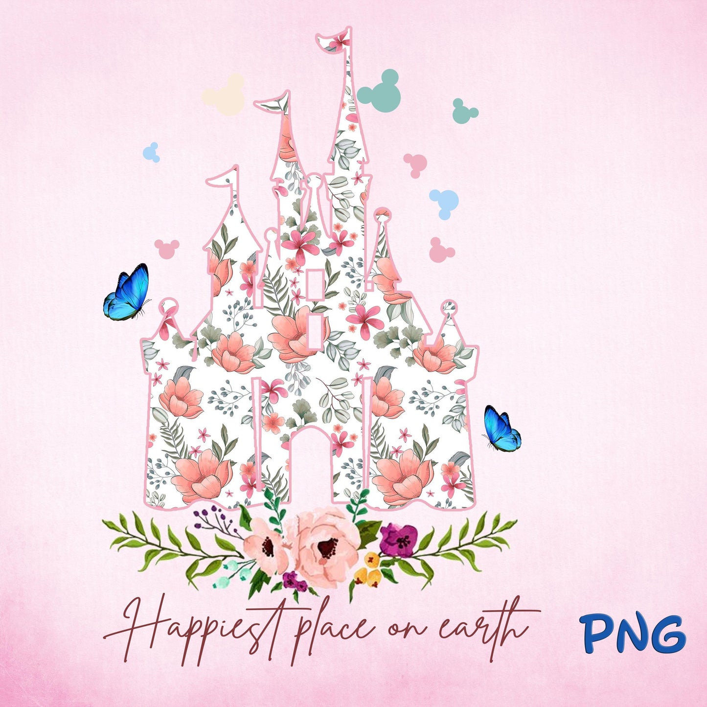 Magical Castle Floral Happiest Place On Earth PNG, Magic Kingdom Png, Family Vacation Png, Family Shirt Png, Vintage Kingdom Png