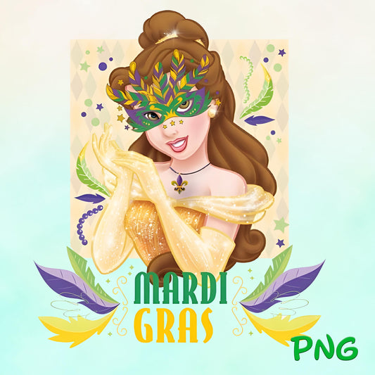 Princess Belle Mardi Gras New Orleans Mardi Gras Carnival png, Belle Sublimation Design, New Orleans Festival png download