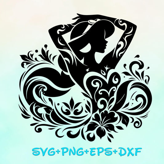 Princess Jasmine Floral Mandala Princess SVG, Aladdin Enchanted , Silhouette Cut Files, Png, Printable, Sublimation Design