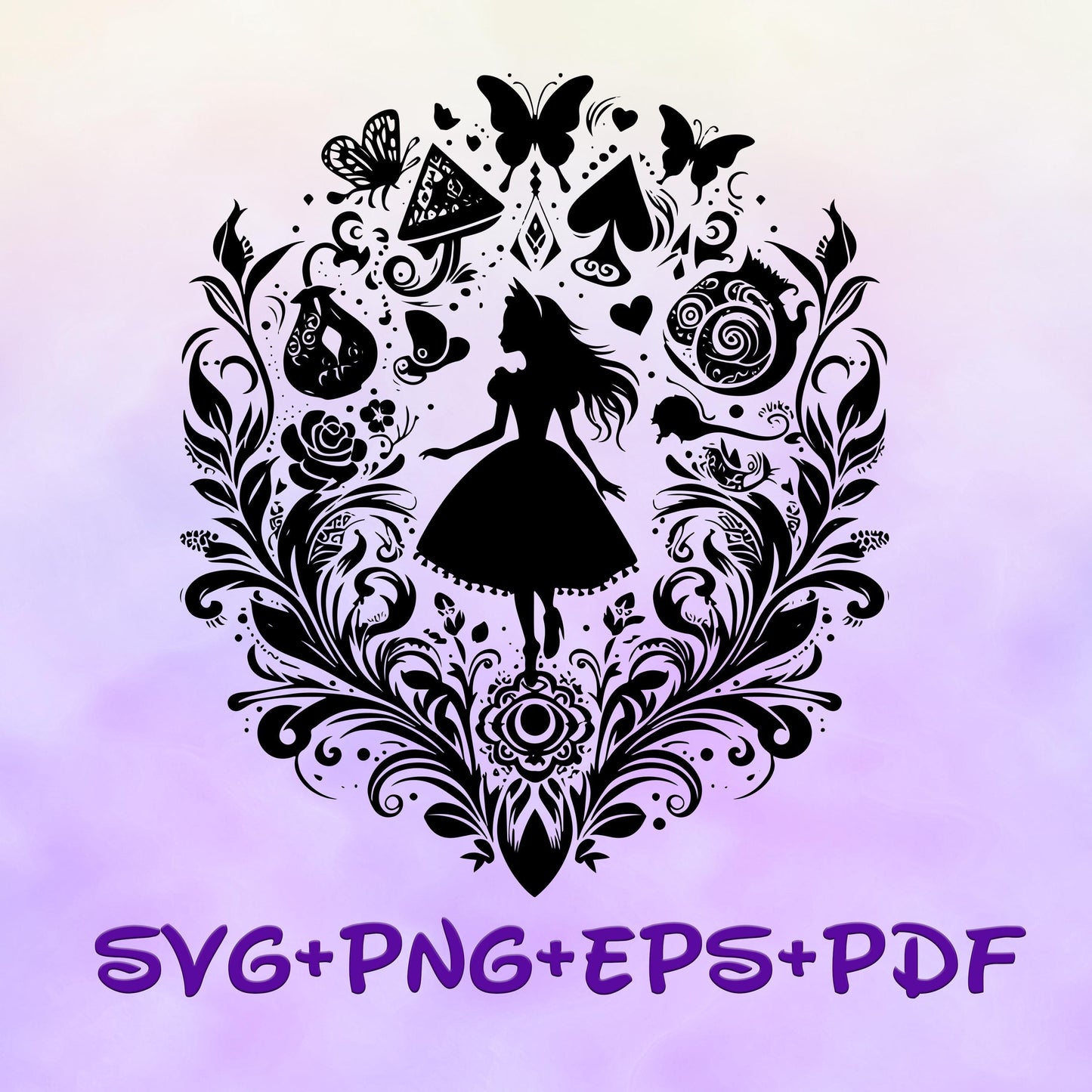 Princess Alice Mandala Princess SVG, Alice in Wonderland Enchanted Princess, Silhouette Cut Files, Png, Printable, Sublimation Design
