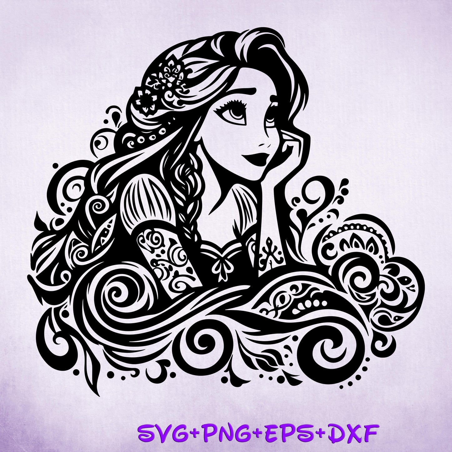 Rapunzel Heart Mandala Princess SVG, Rapunzel Enchanted Princess, Silhouette Cut Files, Png, Printable, Sublimation Design