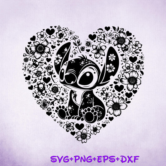 Floral Heart Stitch  Mandala Svg, Lilo Zentangle, Lilo Tattoo Svg, Enchanted Princess, Silhouette Cut Files, Printable, Sublimation Design