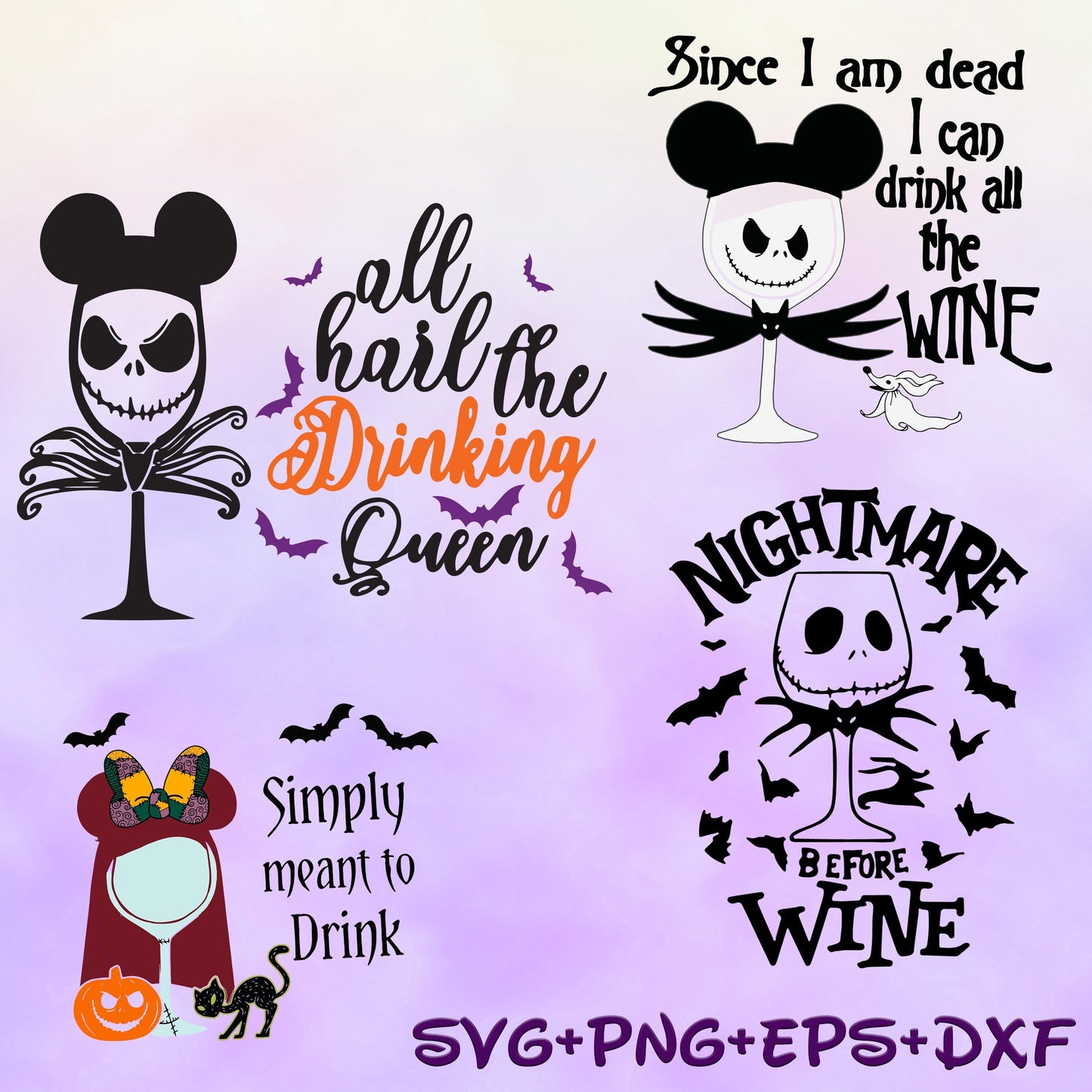 Jack Skellington and Sally , HALLOWEEN Nightmare before Christmas Wine Quotes Glass Bundle SVG, Wine Glasses Bundle, Glass Cup Svg bundle