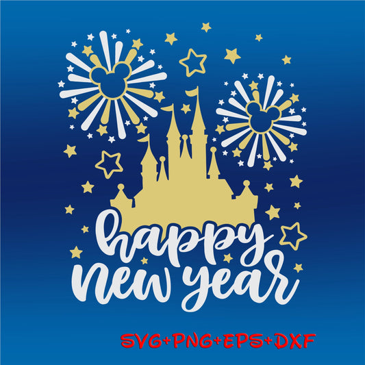 Mickey Mouse Happy New Year Castle Fireworks 2025 SVG, Mickey Mouse And Friends New Year Shirt Design Png, Trendy New Year's Eve svg Png