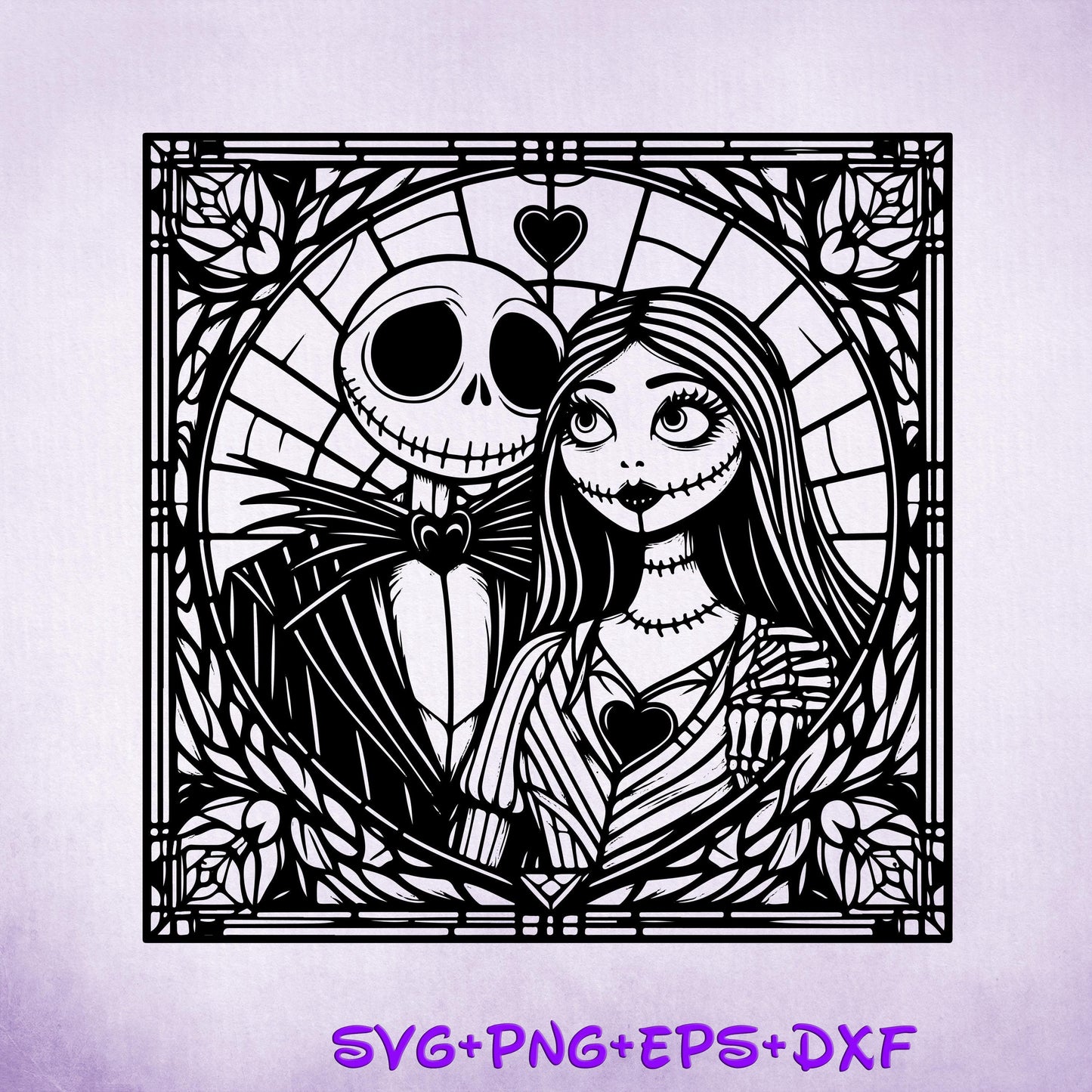 Stained Glass Jack and Sally Mandala SVG, Enchanted Svg, Silhouette Cut Files, Zentangle SVG, Sublimation, Nightmare before christmas Png