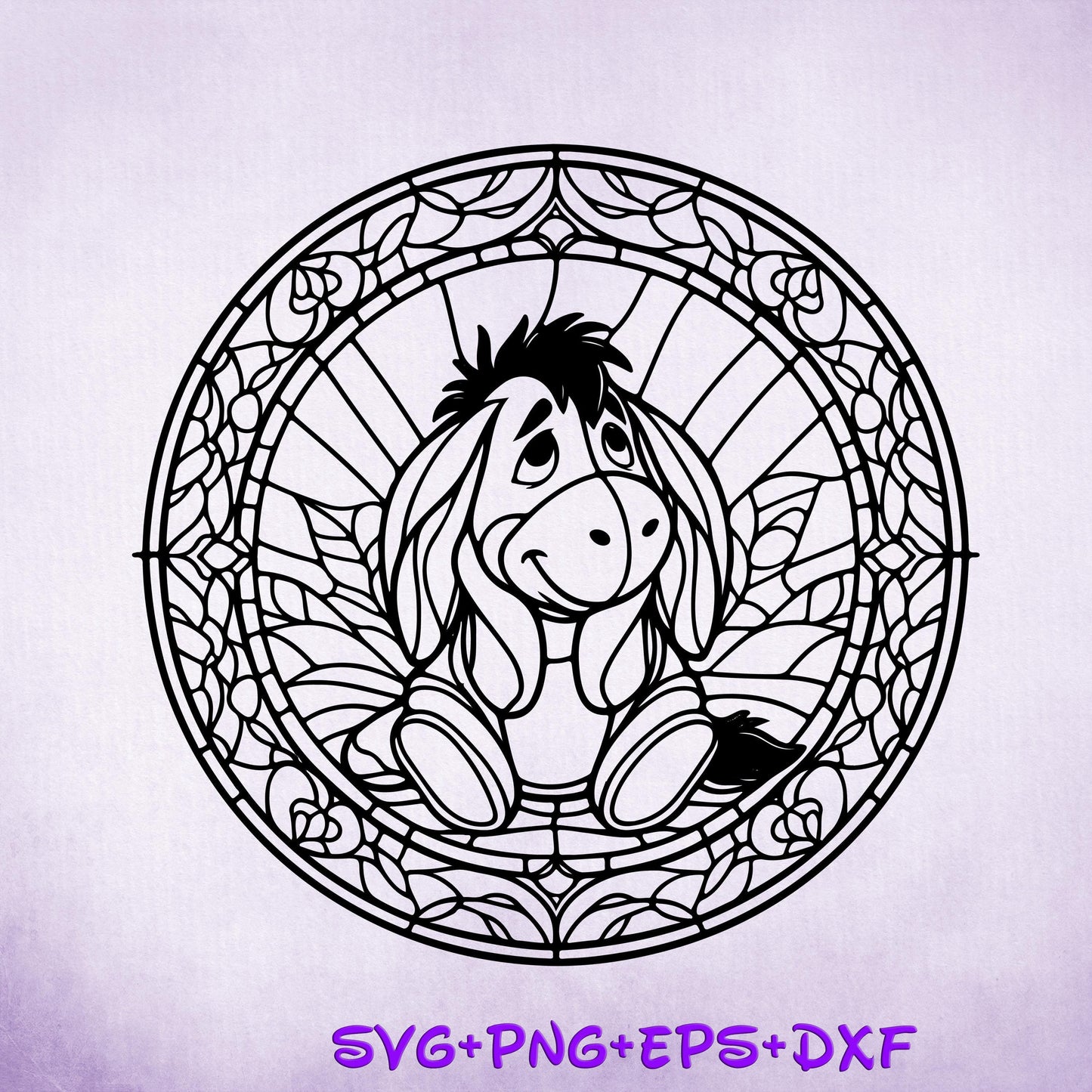Stained Glass Eeyore Mandala SVG, Enchanted Svg, Silhouette Cut Files, Zentangle SVG, Sublimation Design, Pooh Bear Sketch Png